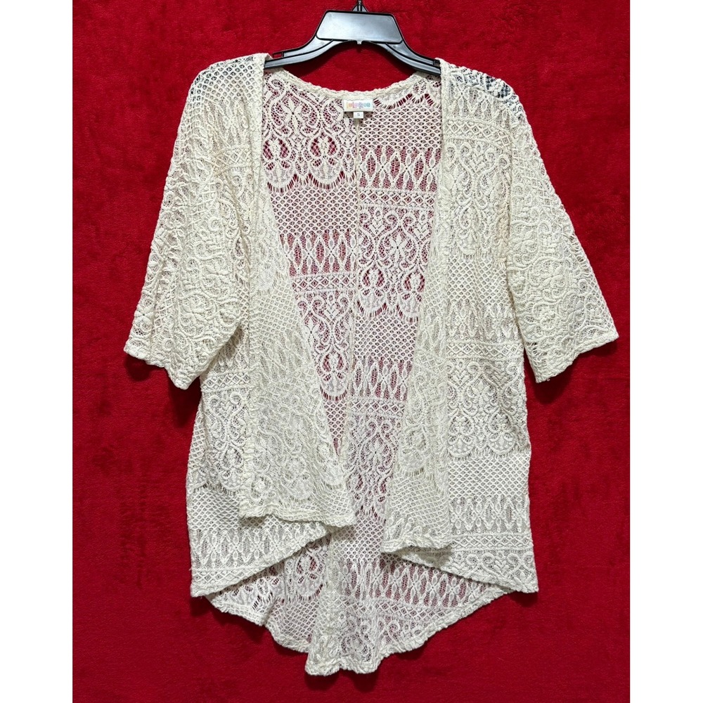 LuLaRoe Cream Lace Open Front Kimono Cardigan Sweater Size S